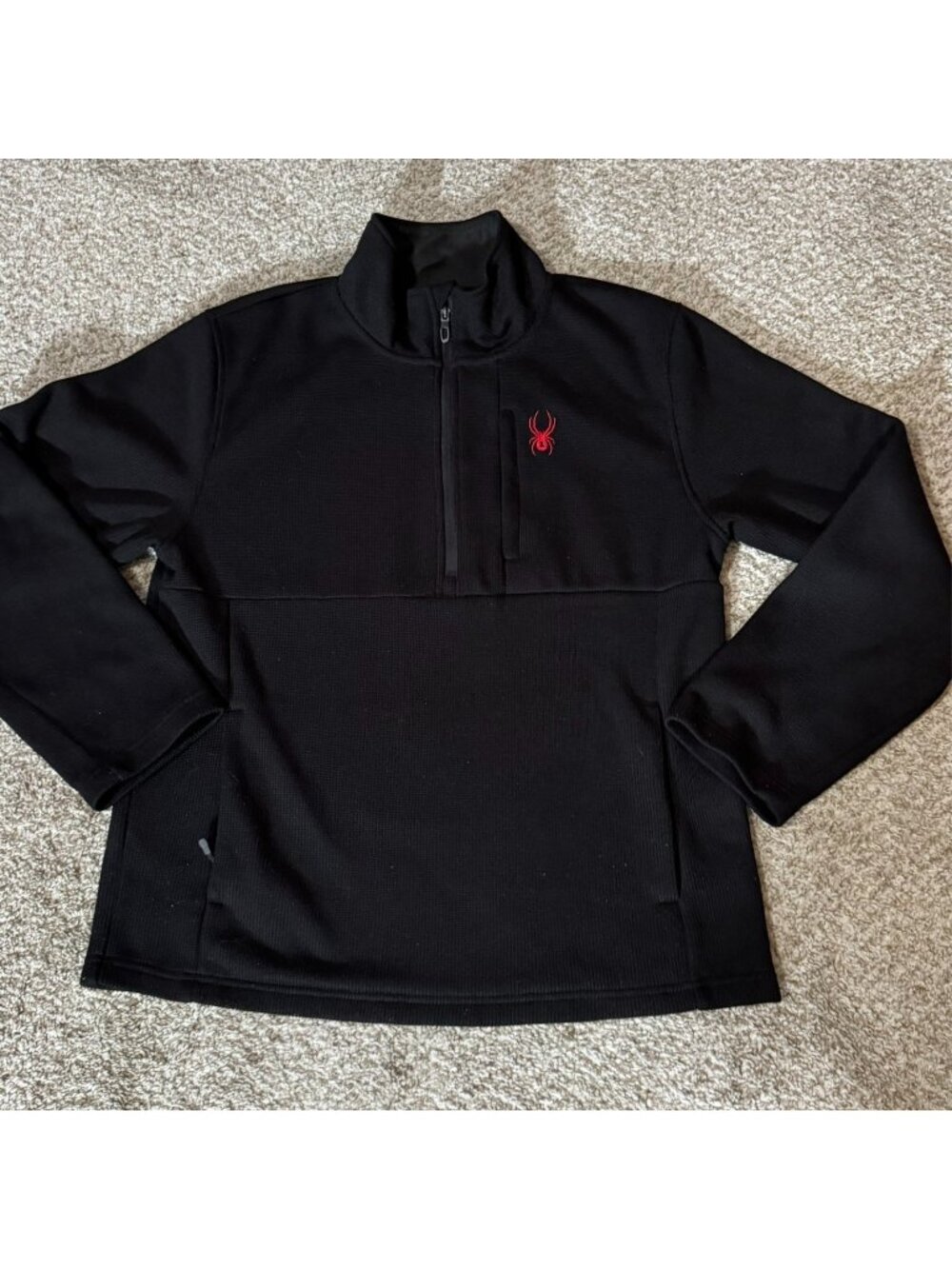Spyder Pullover Mens Large Black Half Zip Fleece Waffle Knit Sweater Outdoor